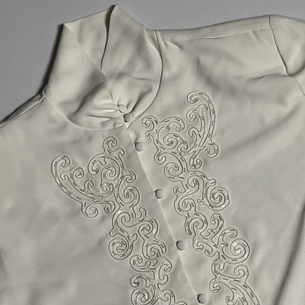 Jacqueline Ferrar Vintage Cream Soutache Beaded Mock Neck Blouse Size 16